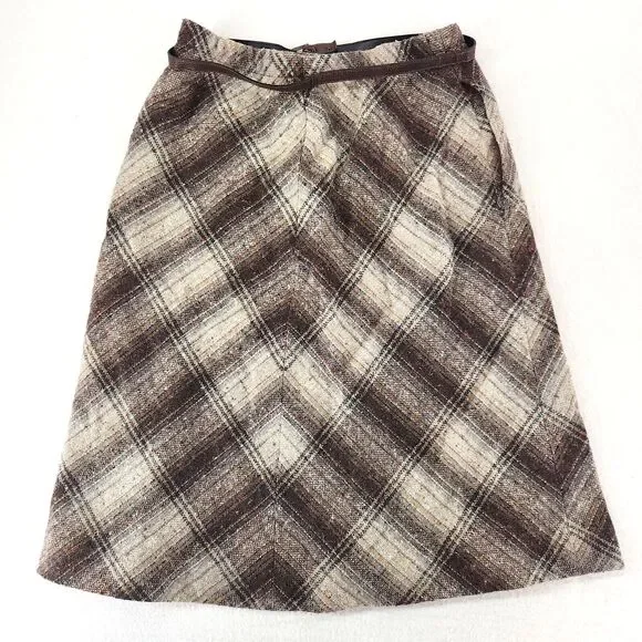 Vintage Skirt 80s Plaid Wool Tweed A-Line Preppy Dark Academia Retro Classic 12 - Picture 3 of 11